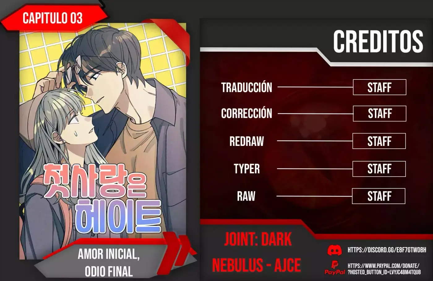 Amor inicial, Odio final capítulo 3, página 1