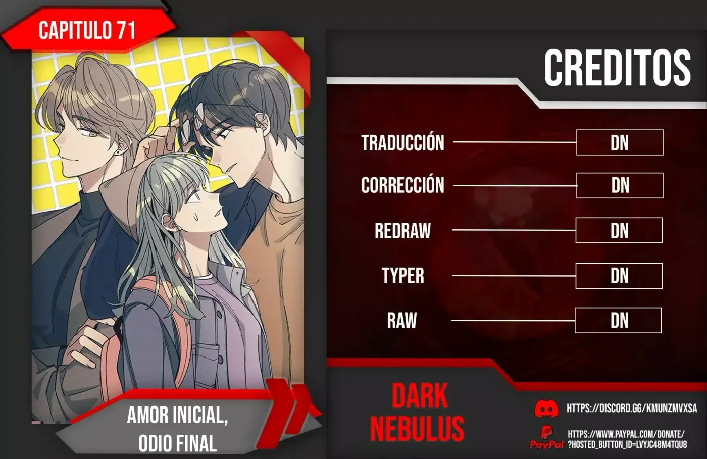 Amor inicial, Odio final capítulo 71, página 1